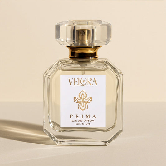 Velora Prima bottle against a warm beige background