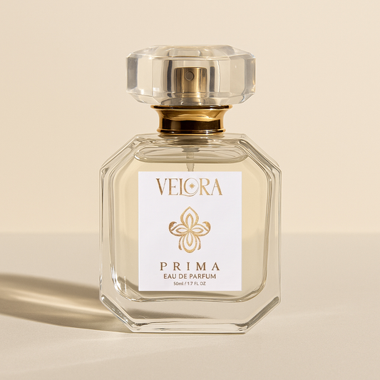 Velora Prima bottle casting a soft shadow